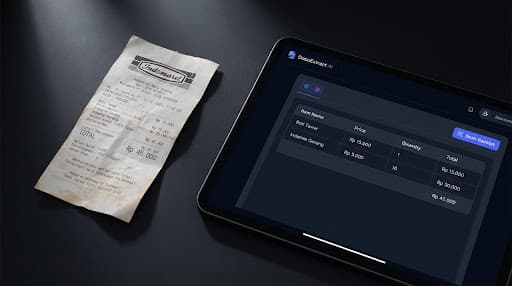 Tampilan ekstraksi struk dan mutasi bank menjadi tabel Excel di dashboard Ngerekap